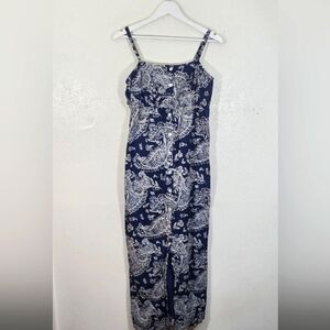 Gap All Cotton Paisley Print Maxi Button Down Sleeveless Dress Size M